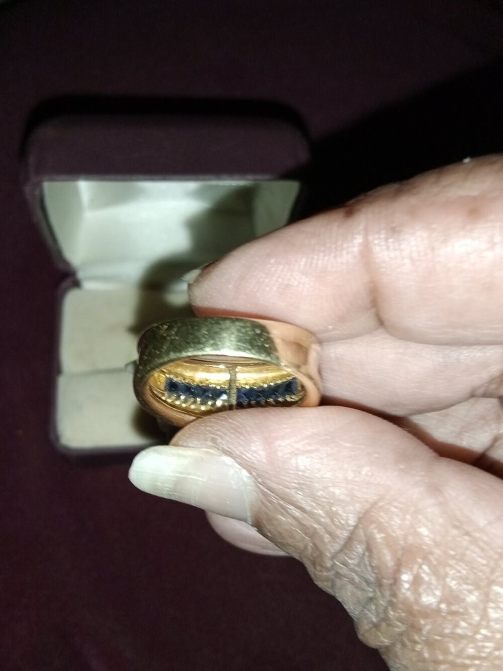 14kt Solid Gold 7.2g Blue Sapphire Men's Ring Sz 7.25 - Picture 11 of 13